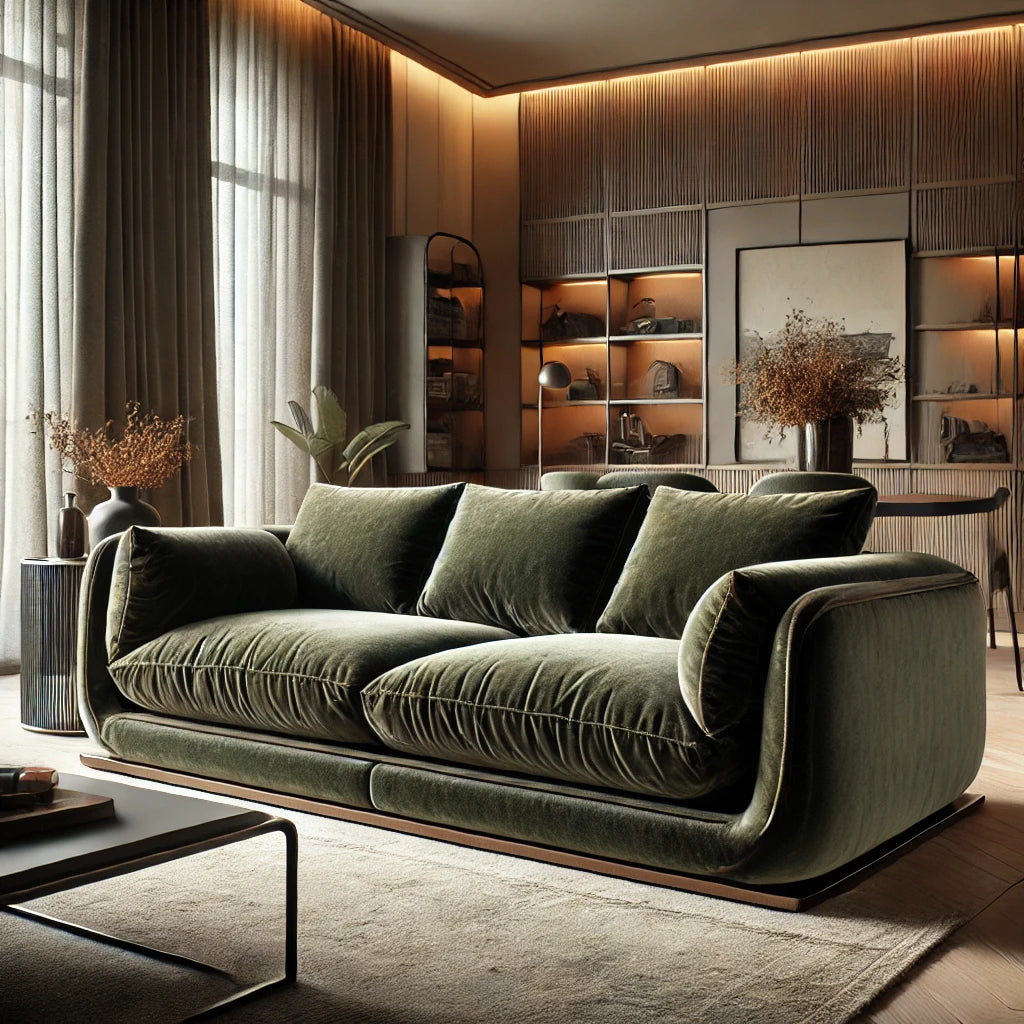 Olive Green Velvet Sofa - 2 seater